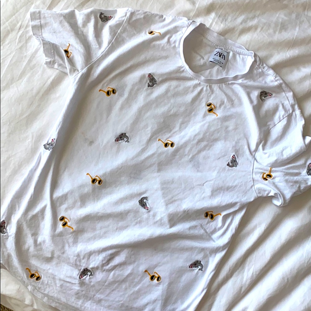 zara shark and sunglasses shirt